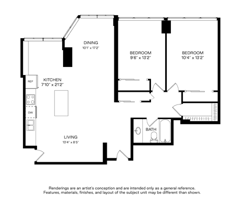 Floor plan for 3 beds, 1 bath, 1112 sqft